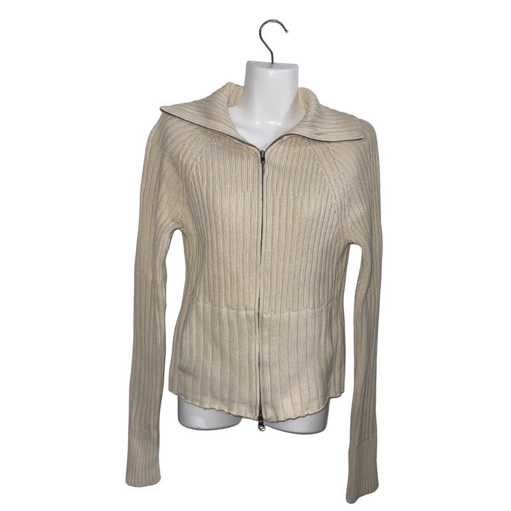 Gap Chunky Ribbed Knit Wide Collar Zipper Cardigan Sweater size Medium Y2K 90s